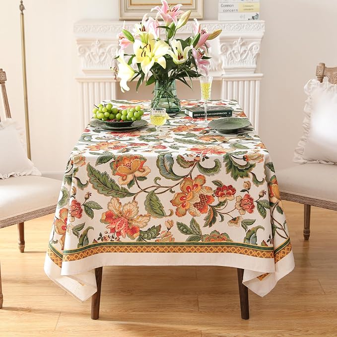 patdrea Designer Linen Square Tablecloth, Vintage Provencal Rustic Floral - Image 3