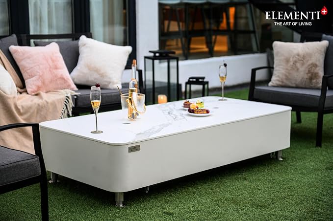 Elementi+ | Athens Gas Fire Pit | Cast Concrete Body & Marble Porcelain Top | - Image 6