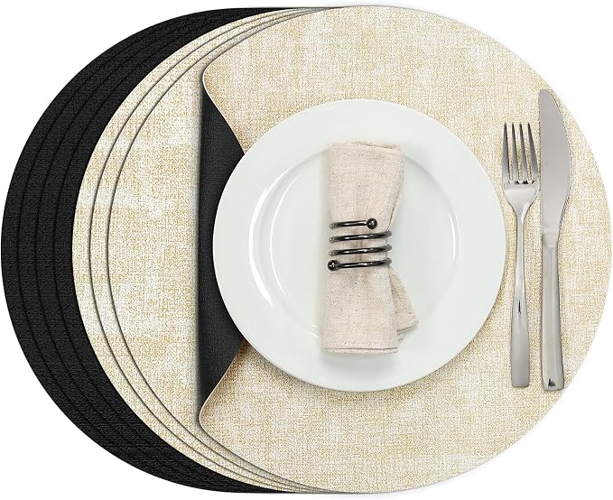 Myir JUN Round Placemats Dual Sided, Faux Leather Place Mats Set of 4 Indoor by MyirJUN