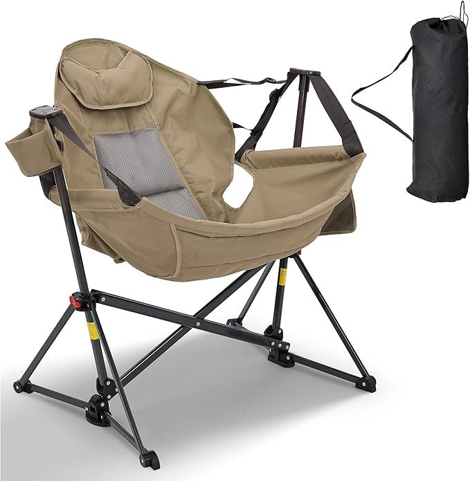 Camping Chair, Adjustable Recline, Foldable Polyester, Brown