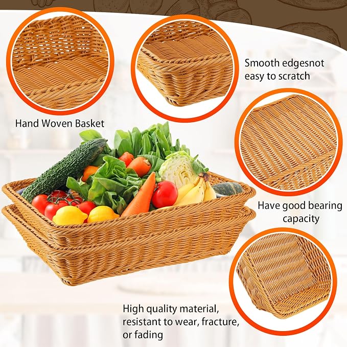 Tioncy 10 Pcs Poly Wicker Bread Basket 17.72 x 13.78 x 3.15 Woven Bread - Image 3