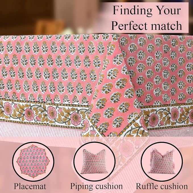 CPC Tablecloth 100% Cotton 70x108 Inch Indian Block Print Rectangle Table Cover - Image 8