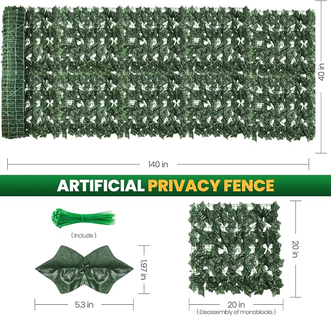 Artificial Ivy Privacy Fence Screen, 140X40 in Privacy Fence Panels Balcony - Image 2