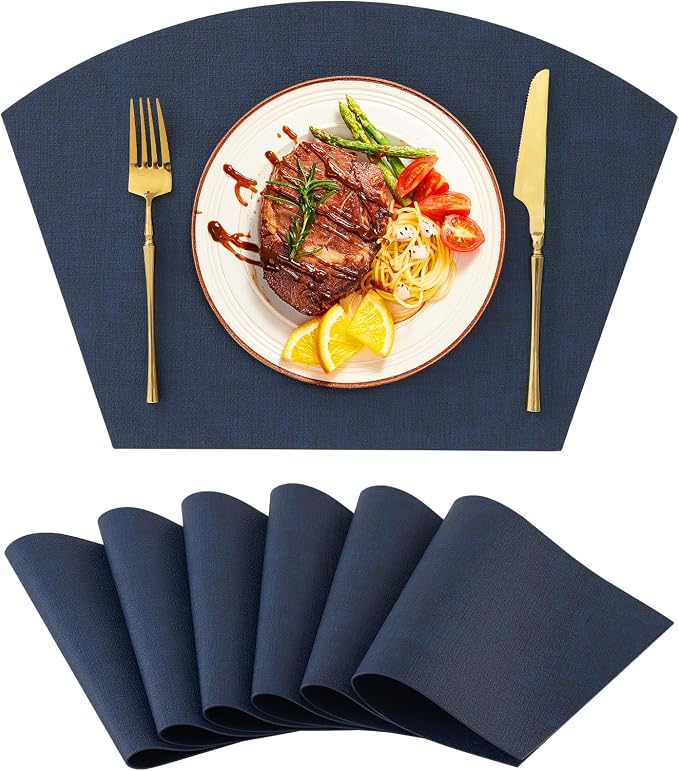Homaxy Round Table Placemats Set of 6, Washable Wedge Shaped Faux Leather Table by Homaxy