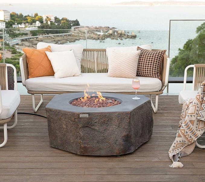 Elementi | Columbia Gas Fire Pit Cast Concrete Semi-Round Fire Table, Outdoor - Image 7