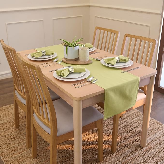 Encasa XO Table Runner 13x72 in Long | Cotton Canvas Fabric | Sage Green Solid - Image 2