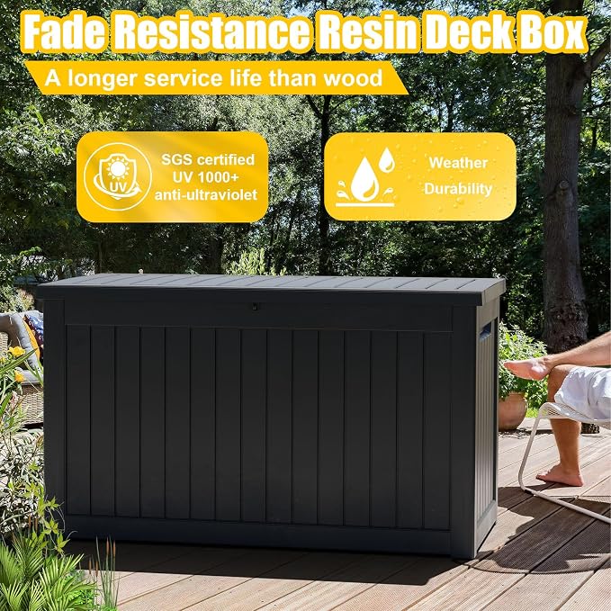 280 Gallon Large Deck Box, Resin Outdoor Storage Box - Image 2