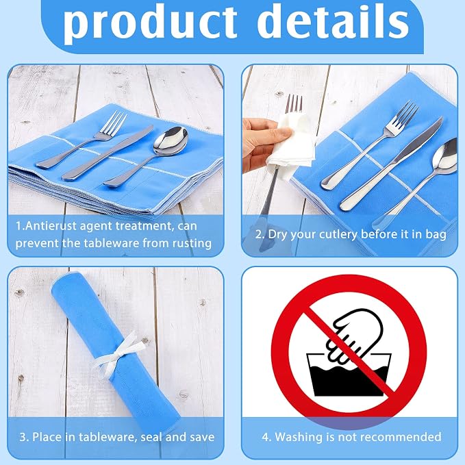 4 Pieces Anti Tarnish Silver Storage Bags silverware Blue Holder - Image 3