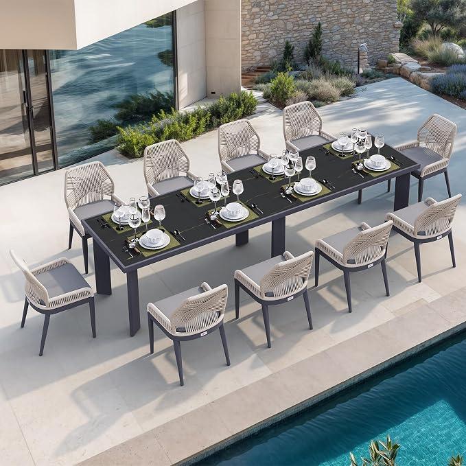 PURPLE LEAF 11 Pieces Patio Dining Set Aluminum Rectangular Table and Wicker - Image 2