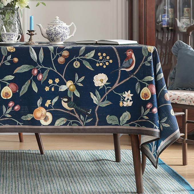 Linen Table Cloth Rectangle, Wrinkle Resistant French Blue Tablecloth Print - Image 2