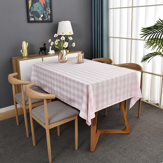 Gingham Table Cloth for Rectangle Tables Pink Checkered Plaid Tablecloth Heavy - Image 2