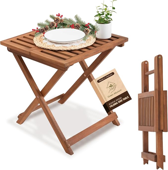 Folding Wooden Side Table – Premium Portable Foldable Table by GREENALLUVIUM