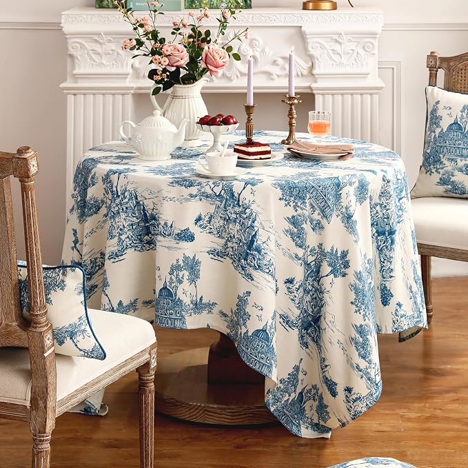 patdrea Designer Vintage Cyan Rectangle Small Tablecloth, Linen Ancient Castle - Image 9