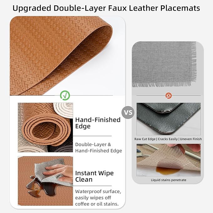 Faux Leather Placemats Set of 4 – 17x12 Inch Vinyl Table Mats, Heat Resistant - Image 3