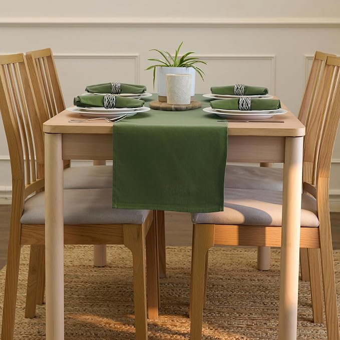 Encasa XO Table Runner 13"x72" Long | Cotton Canvas Fabric | Leaf Green Solid - Image 4