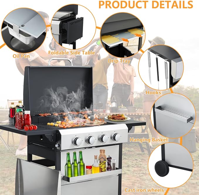 4-Burner Propane Gas BBQ Grill - Image 4