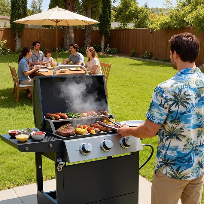 Stainless Steel 3-Burner Gas Grill, 25650 BTU Outdoor BBQ Grill - Image 2