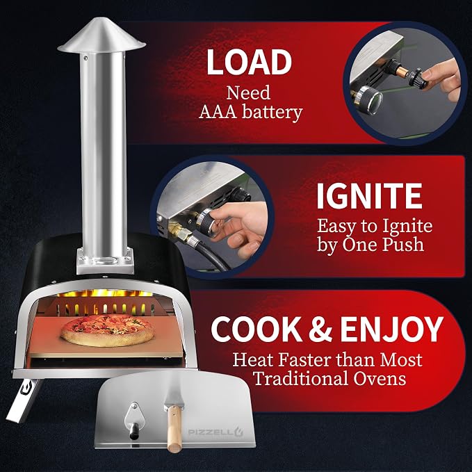 PIZZELLO 12" Outdoor Pizza Oven Propane and Wood Fired Pizza Maker Multi-Fuel - Image 5