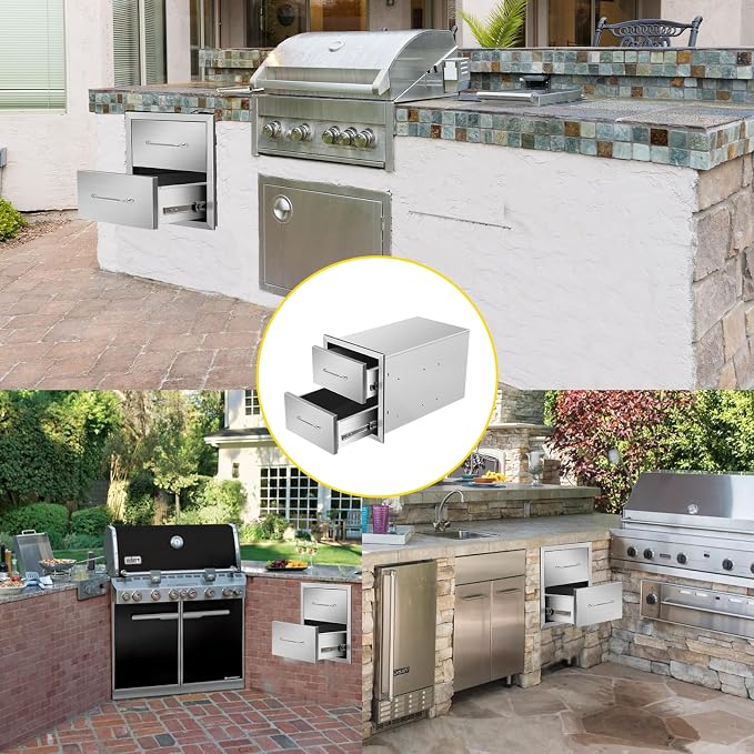 Outdoor Kitchen Drawers 14" W x 15" H x 23" D Flush Mount Double BBQ Drawers - Image 6