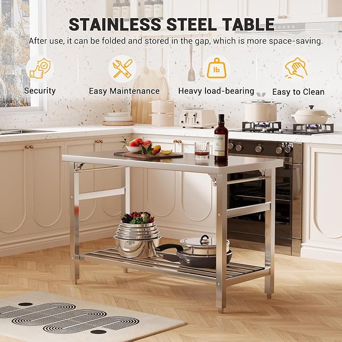 48''x24'' Stainless Steel Folding Preparation Table - Image 8