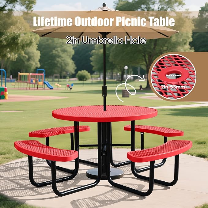 46'' Round Metal Picnic Table for Outdoors, Commercial Steel Metal Picnic Tables - Image 3