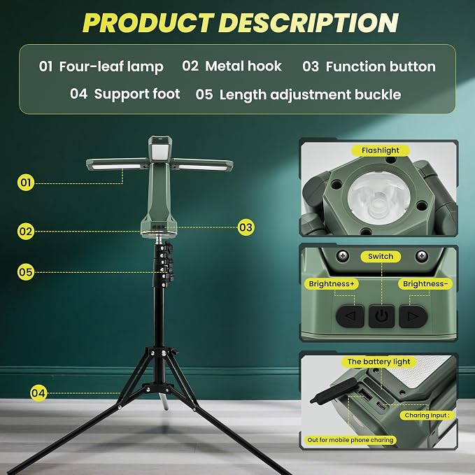 Portable Camping Light with Stand 67'' Rechargeable Work Light - Image 7