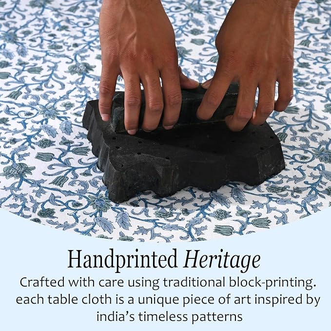 CPC Ocean Vine Tablecloth 100% Cotton 70x118 Inch Indian Block Print Rectangle - Image 5