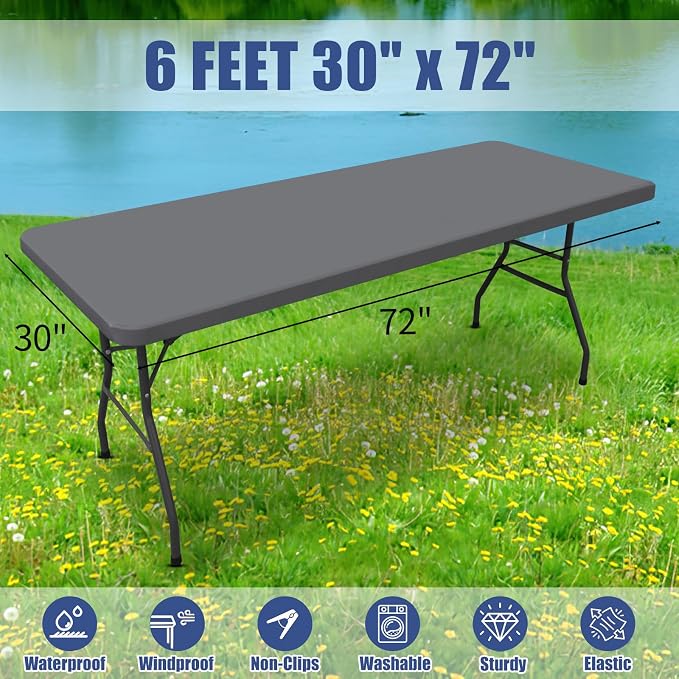 Spandex 6 Foot Rectangle Table Cloth 6 Pack, Elastic Fitted Tablecloths - Image 8