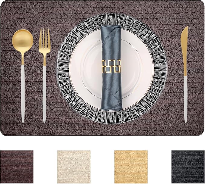PIGCHCY Waterproof PVC Place Mats Set of 6, Non-Slip Faux Leather Placemats by PIGCHCY