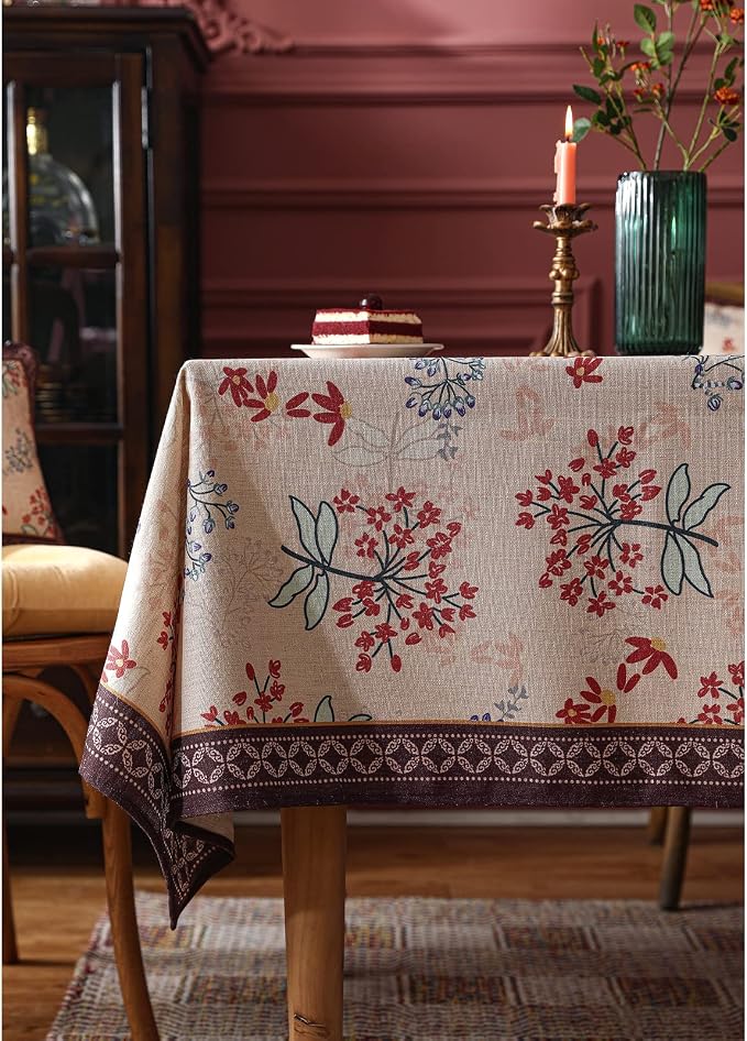 patdrea Designer Linen Extra Long Rectangular Table Cloth, Vintage Red Floral - Image 9