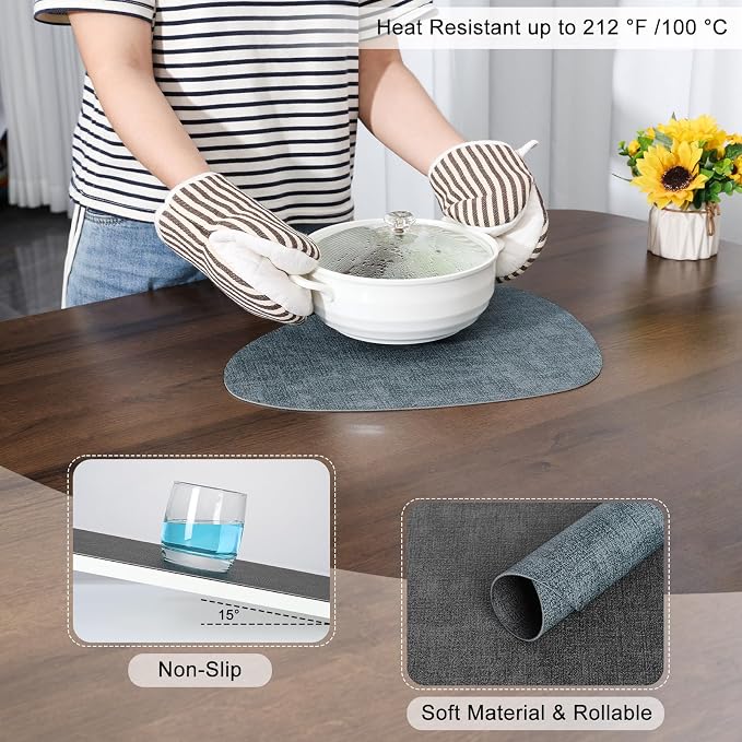 Placemats and Coasters, Washable Reversible Placemats Round Faux Leather - Image 5
