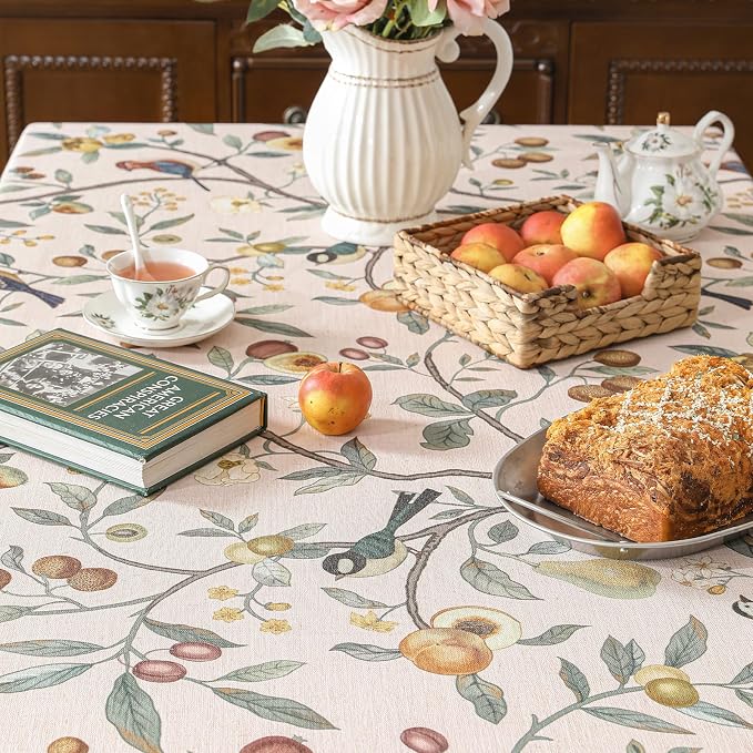 Linen Table Cloth Rectangle, Wrinkle Resistant French Pink Tablecloth Print - Image 9