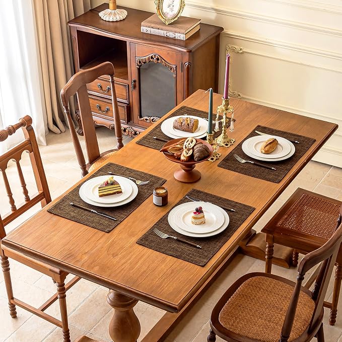KXN Placemats Set of 4, Dual-Layer Thickened Faux Linen Table Mats, Heat - Image 7