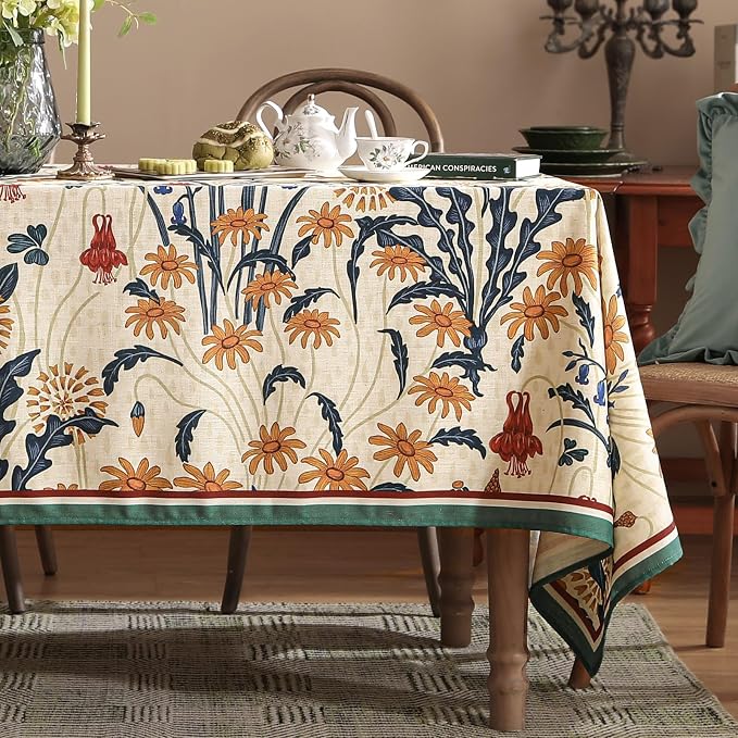 French Vintage Rectangular Tablecloth, Linen Extra Long Tablecloth - Image 2