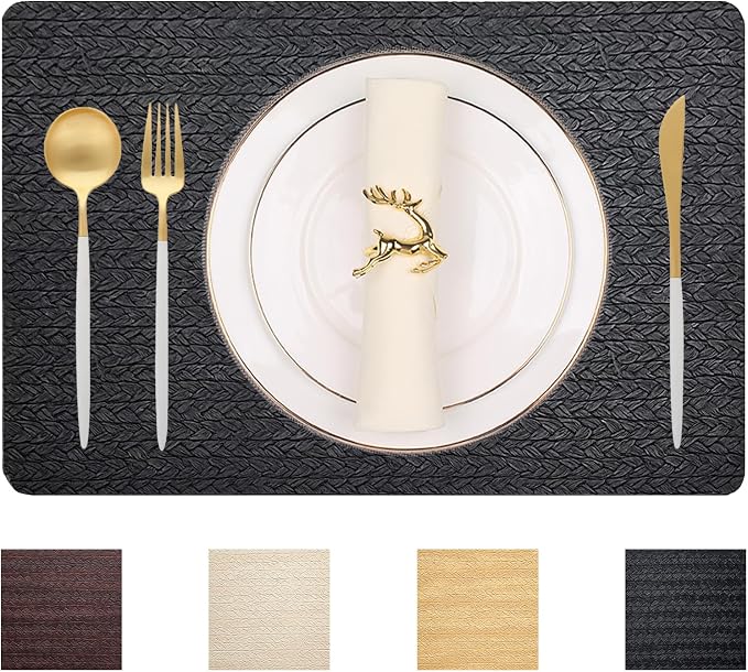 PIGCHCY Waterproof PVC Place Mats Set of 6, Non-Slip Faux Leather Placemats by PIGCHCY