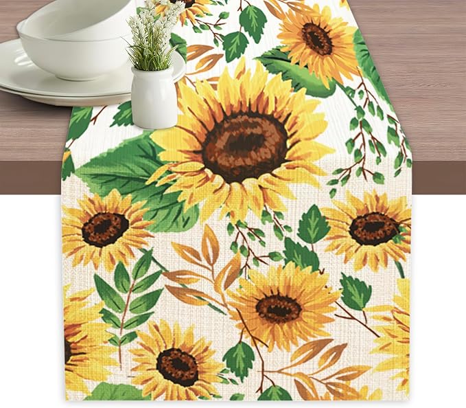 Table Runner Sunflower Leaves Table Runners Summer Seasonal Kitchen Dinning by Elightvap
