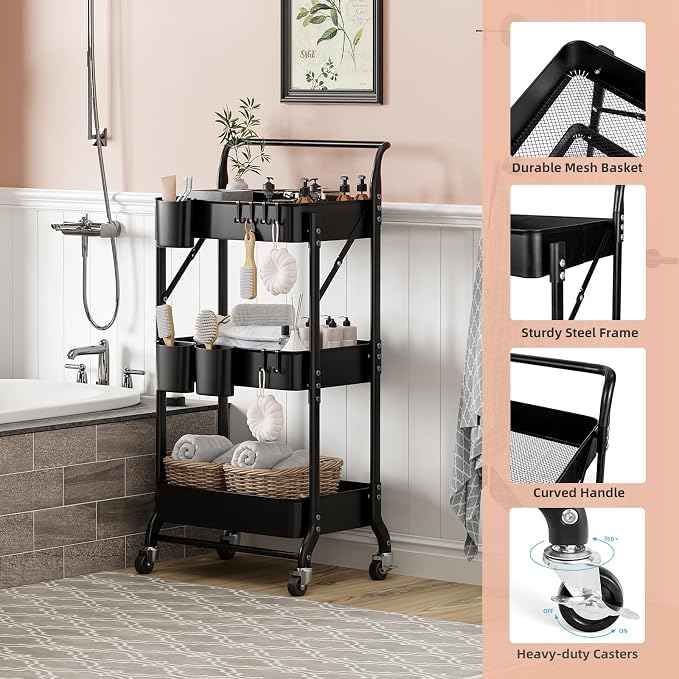 3 Tier Foldable Rolling Cart - Image 6