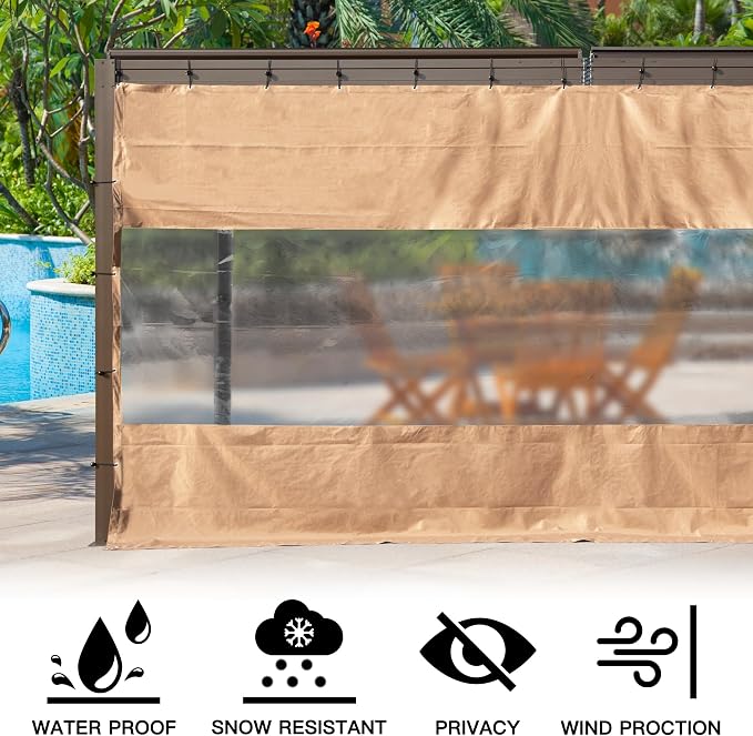 Domi Heavy Duty Outdoor Clear Panel Curtain, 18 oz Waterproof PVC Polyester - Image 3