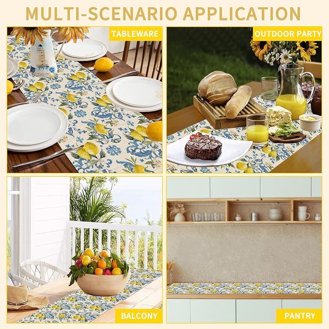 Lemon Flower Table Runner Dresser Scarves Seasonal Linen Tablerunner - Image 7
