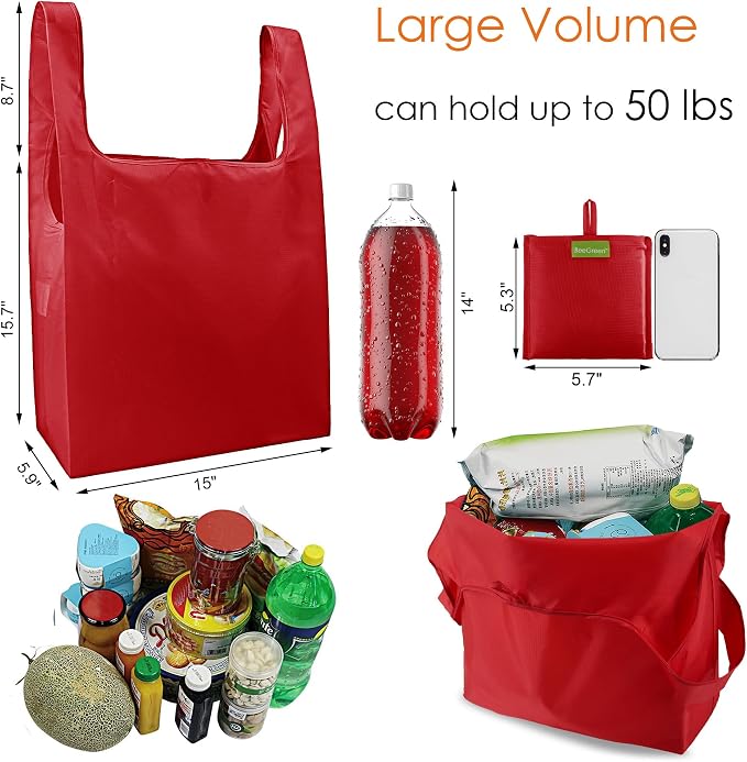 BeeGreen Christmas Red Reusable Shopping Bags Wholesale Reusable Grocery Bags - Image 2