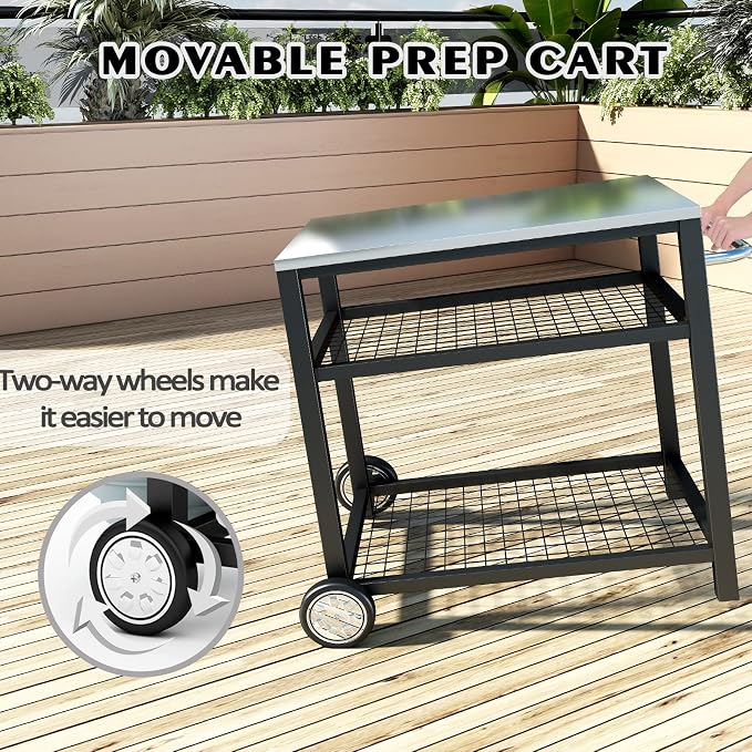 Stainless Steel Grill Cart Pizza Oven Stand Trolley Table - Image 3