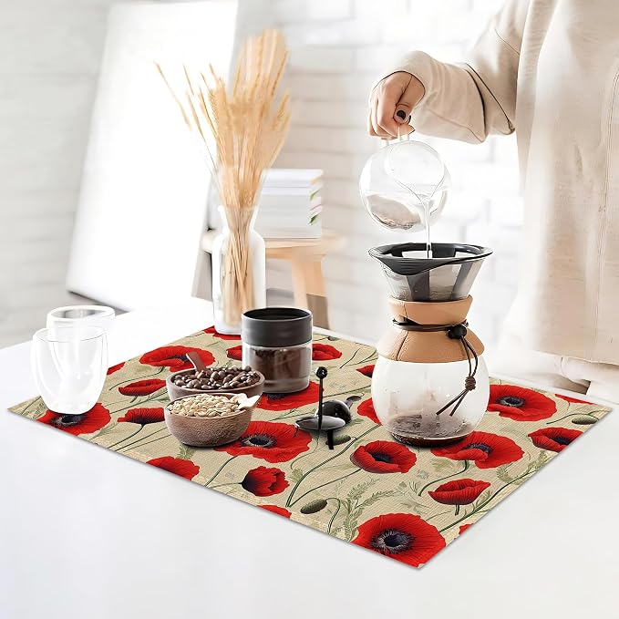 Poppy Flowers Placemats Set of 6 - Image 3
