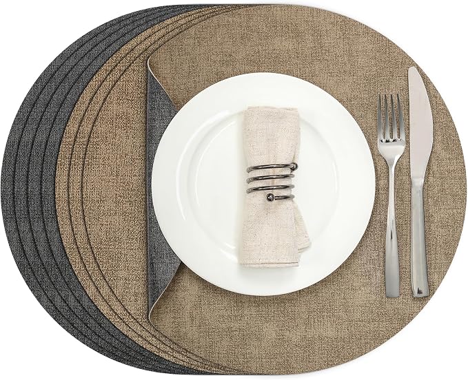 Myir JUN Round Placemats Dual Sided, Faux Leather Place Mats Set of 8 Indoor by MyirJUN