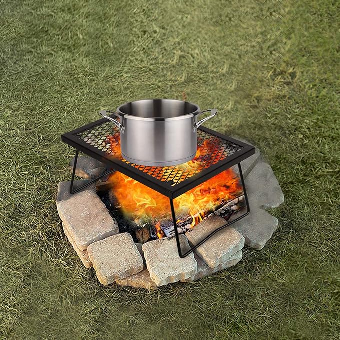 17" Folding Campfire Grill Grate, Portable Heavy Duty Steel Over Fire Camp Grill - Image 7