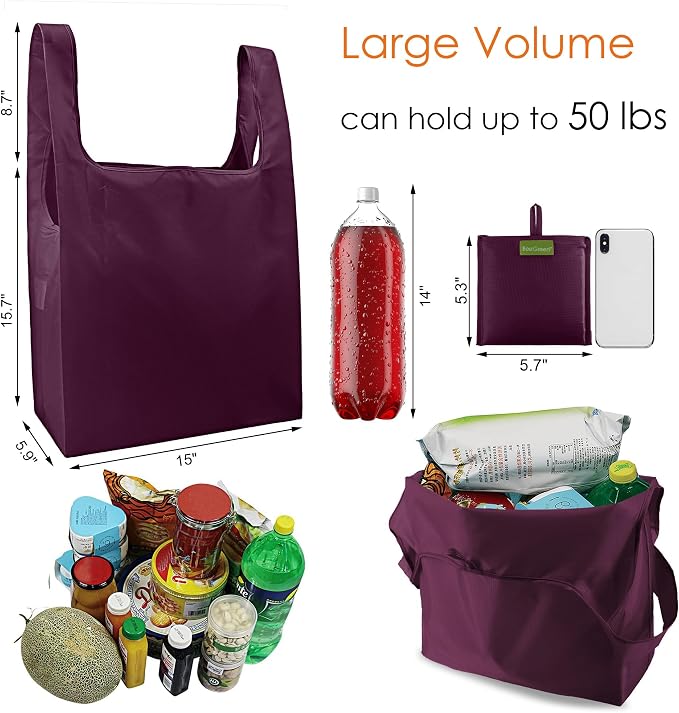 BeeGreen Burgundy Reusable Grocery Bags Wine Red Reusable Kitchen Bags Bulk - Image 2