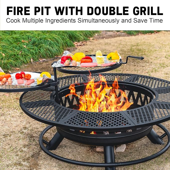 47 Inch Fire Pit with 2 Grills, Outdoor Extra Large Firepits - Image 6