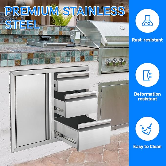Outdoor Kitchen Drawer Combo Cabinet, Stainless Steel Triple Drawers - Image 2
