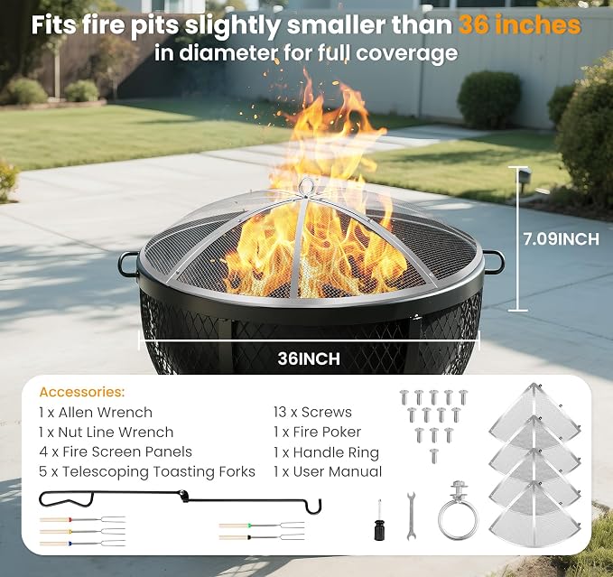 Fire Pit Spark Screen 36 Inch Round, Heavy Duty Stainless Steel Outdoor Fire - Image 2