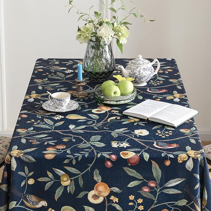 Linen Table Cloth Rectangle, Wrinkle Resistant French Blue Tablecloth Print - Image 3