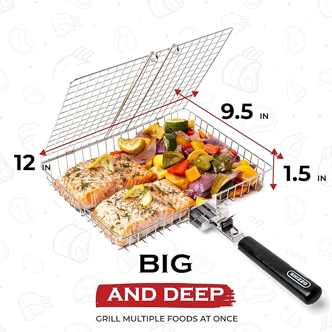 SHIZZO Grill Basket Set, Barbecue BBQ Grilling, Stainless Steel Folding - Image 4